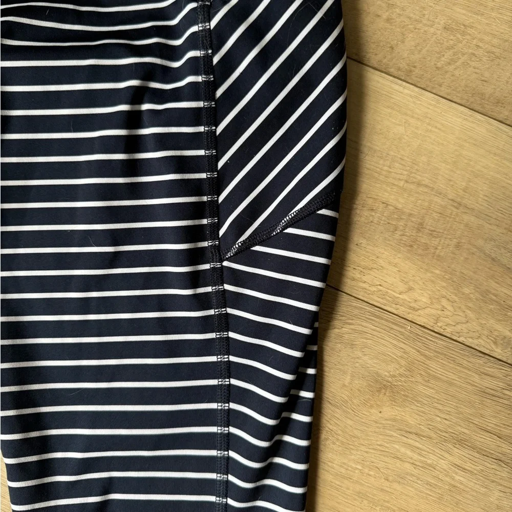 Athleta Contender Navy and White Striped Leggings